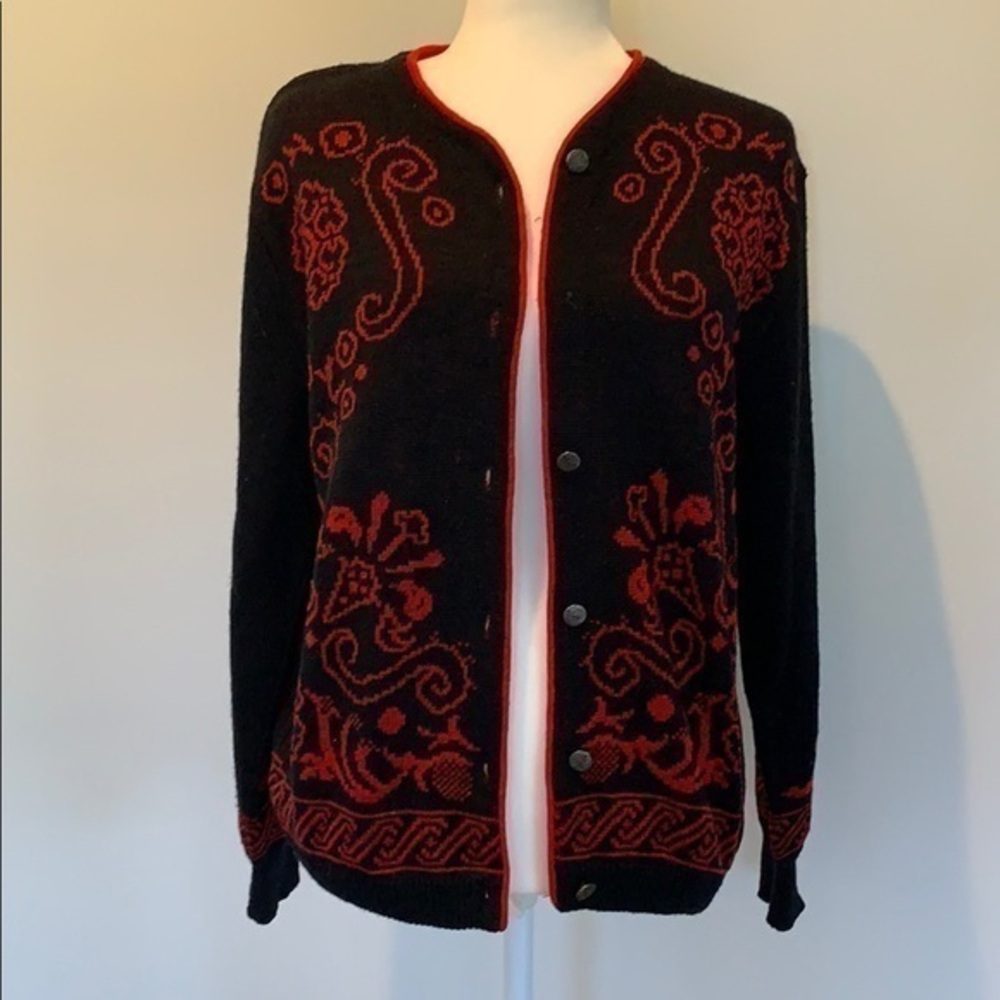 Pendleton vintage black & red wool cardigan. Med